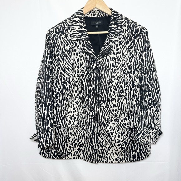 Talbots Animal Print Jacket Blazer 16W Cotton Blend Lined 3/4 Sleeves Career‎ - Picture 1 of 9